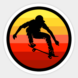 Extreme skateboarder flying in front of retro vintage sunset Sticker